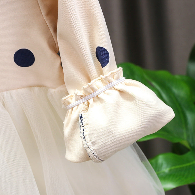 Robe à manches longues en coton et maille pour fille