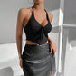 European And American Sexy Style Halter Top Autumn And Winter New Backless Short Top For Women