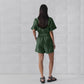 Women's Retro Short Sleeve Lapel Wide-leg Pants Lace-up