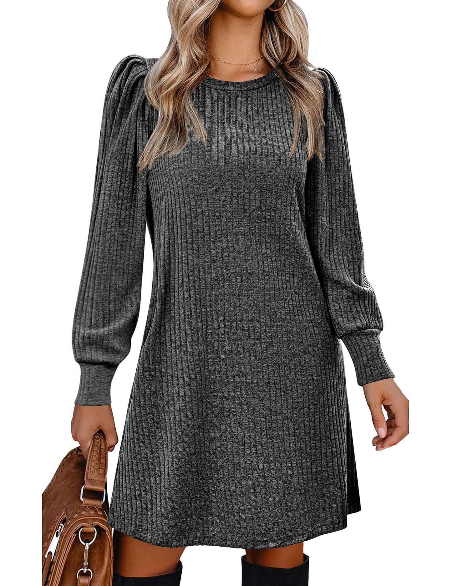 Robe ample décontractée en tricot à manches bouffantes pour femmes, mode européenne et américaine