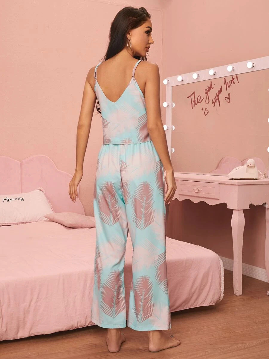 Ensemble de pyjama confortable à col en V et imprimé écharpe