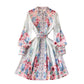 Retro Ethnic Style Stand Collar Single-breasted Lantern Sleeve Dress