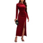 Women's Clothing Slit Formal Dress Pleuche Dress