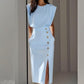 Split Metal Button Summer Dress Women