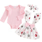Combinaison 3 pièces simple pour nourrissons, style pastoral européen et américain, commerce extérieur transfrontalier, jupe à bretelles florale avec nœud