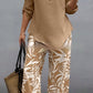 Ladies V-neck Shirt Tropical Plants Printed Pants Suit