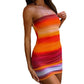 Rainbow Printing Tube Top Pleated Waist Tight Hip Bag Dress