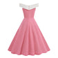Womens Retro Off-the-Shoulder Sleeveless Contrast-Color Formal Dress