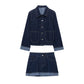 Lapel Cuff Denim Style Short Denim Coat Skirt Outfit