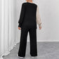 Women's Set Crew-neck Colorblock Top With Asymmetrical Hem Straight-leg Trousers