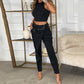 Women's Sleeveless Blouse High Waist Tight Trousers Two-piece Set