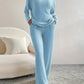 Straight-leg Pants With A Loose And Elegant V-neck Ribbed Two-piece Set