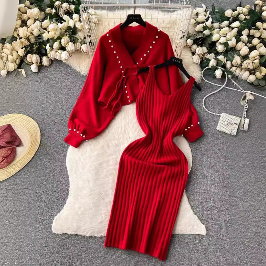 Women's Two-Piece Set V-Neck Slip Dress