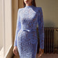 Slim Fit Slimming See-through Lace Hollow Belt Long Sleeve Fishtail Dress