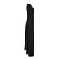 Womens Asymmetrical Black Waist-Cinching Sleeveless Dress With A Slant Neckline