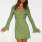 Robe moulante à lacets et col en V, manches trompette, paillettes, tendance, pour femme