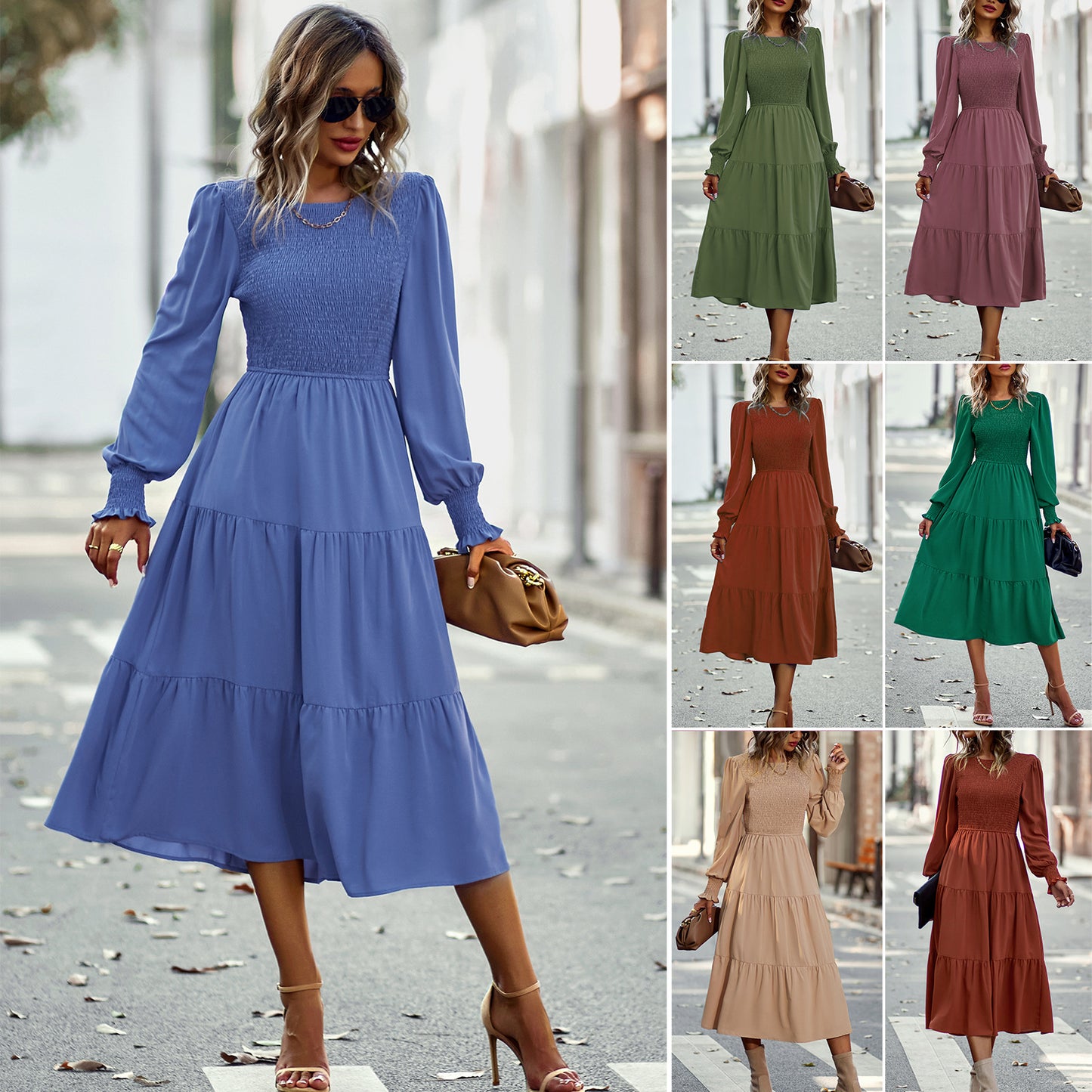 Robe mi-longue cintrée pour les vacances et les loisirs, vêtements pour femmes printemps et automne