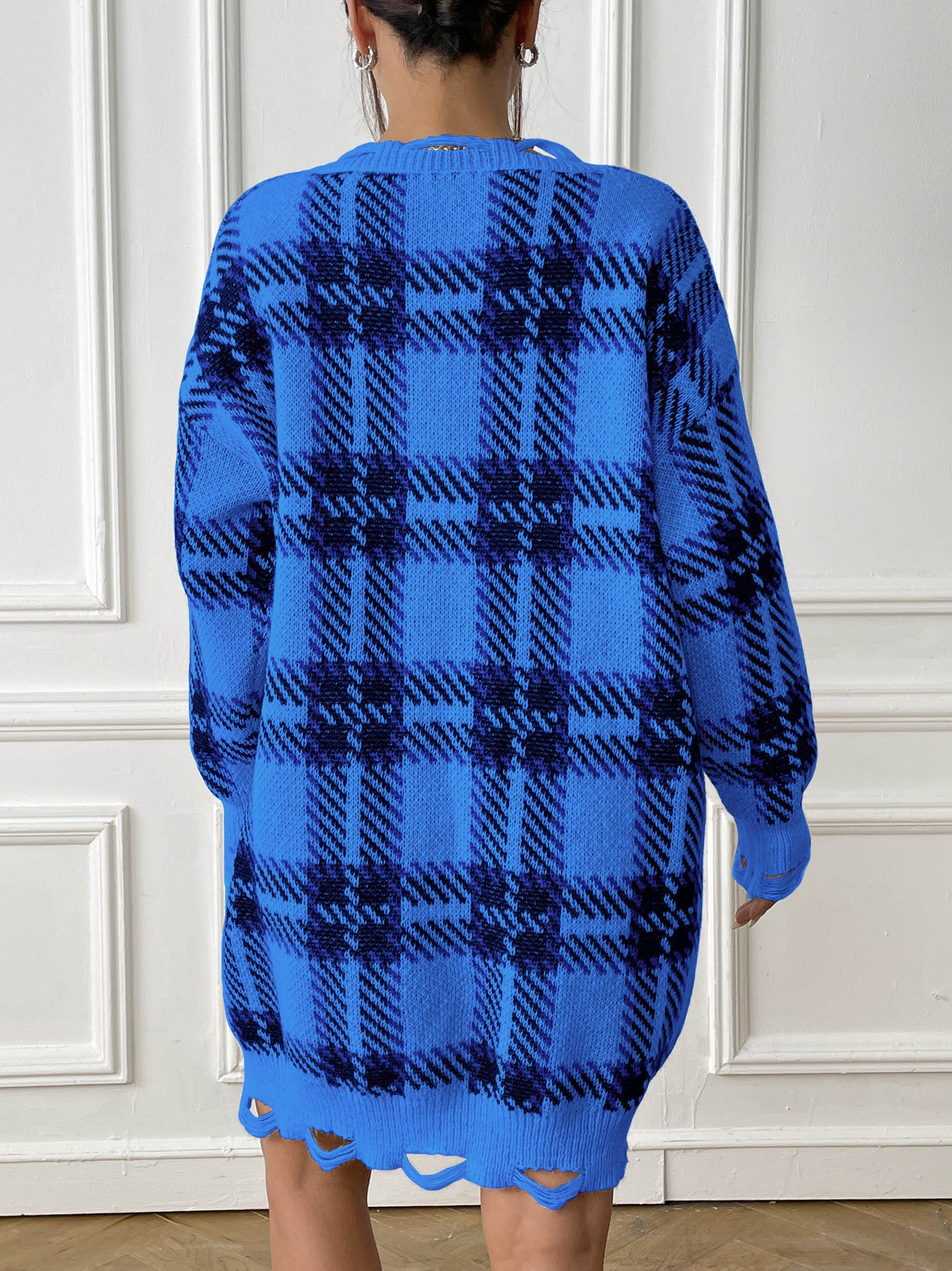 Robe à carreaux à col en V, décontractée, ample, à manches longues, vêtements pour femmes, automne et hiver