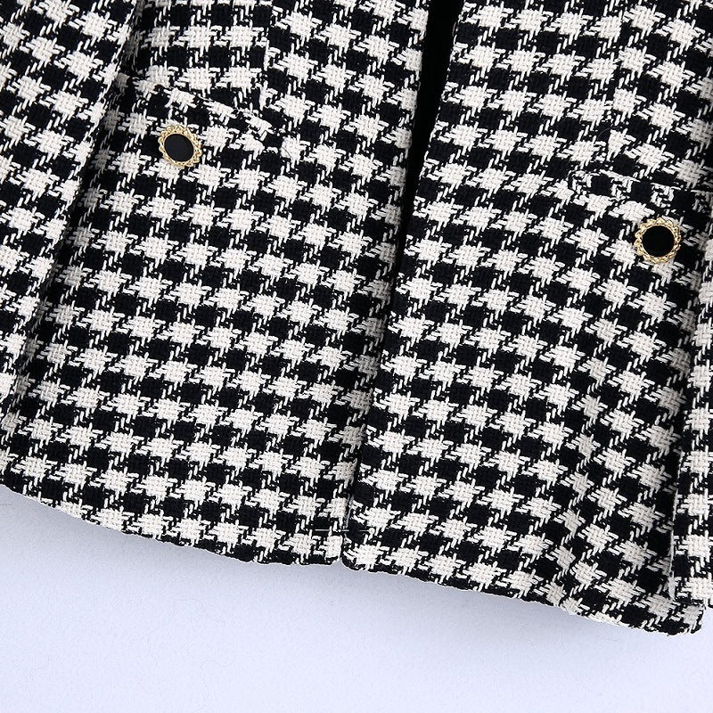 European And American Style Houndstooth Texture Pocket Slim Suit Jacket