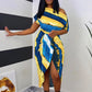 Robe imprimée à manches courtes et col diagonal irrégulier pour femmes européennes et américaines