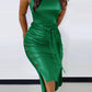Fashion Casual Solid Color Leather Sleeveless Sheath Slim Fit Dress
