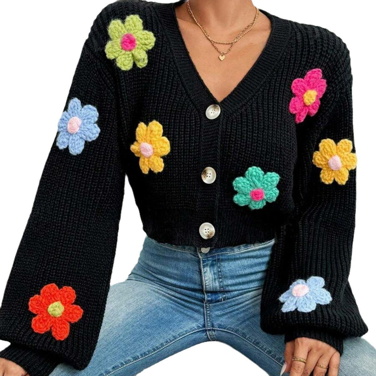 Cardigan à motif de fleurs douces