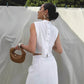 White Cotton Linen Sleeveless Stand Collar Top Slit Loose Long Skirt Two-piece Set