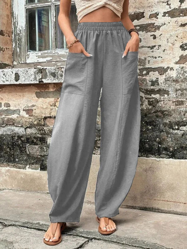Pantalon sarouel pour femme avec poches, taille haute, décontracté, pour la plage, ample, pour l'été