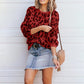 Street Long Sleeve Lantern Sleeve Loose Leopard Print Knitted Sweater