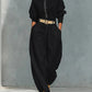 Womens Simple-style Loose Top And Harem Wide-leg Pants Two-piece Set With Belt