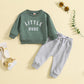 Round Neck Letter Printed Top Solid Color Pants Two Piece Set