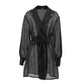 Black Mesh Cardigan-laced Nightgown Sexy And Sheer