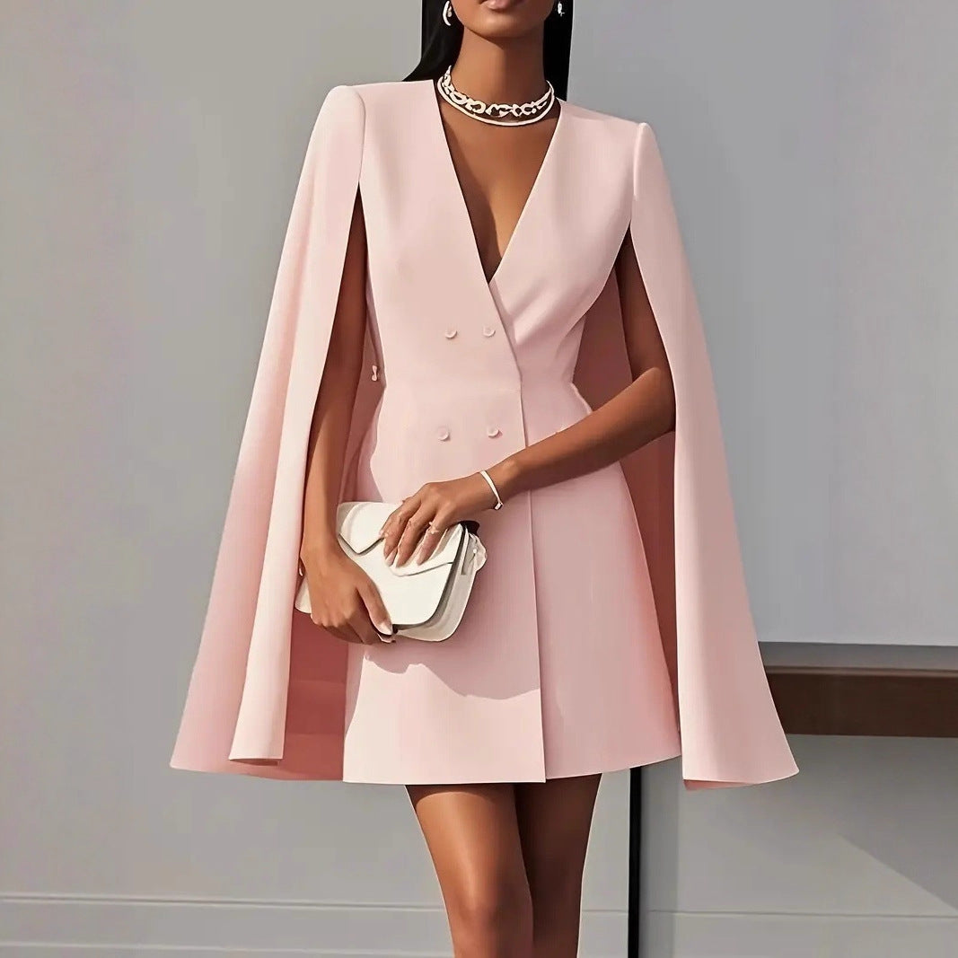 Commuter Double Breasted Shawl Cape Suit Dress