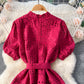 Women's Temperament Fashion Waist-slimming Hollow Bubble Short-sleeved Dress