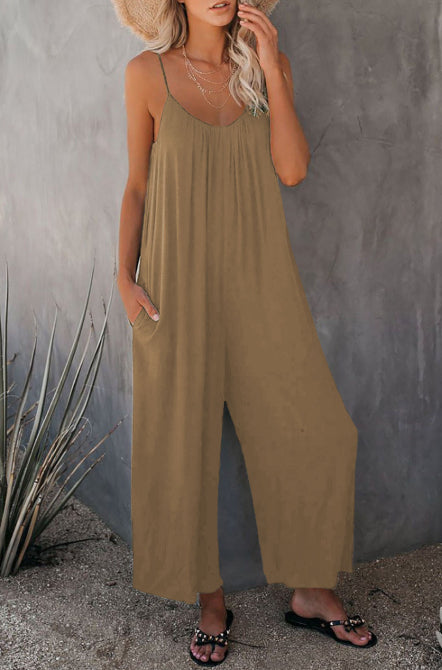 Women's Solid Color Suspender Jumpsuit Solid Color