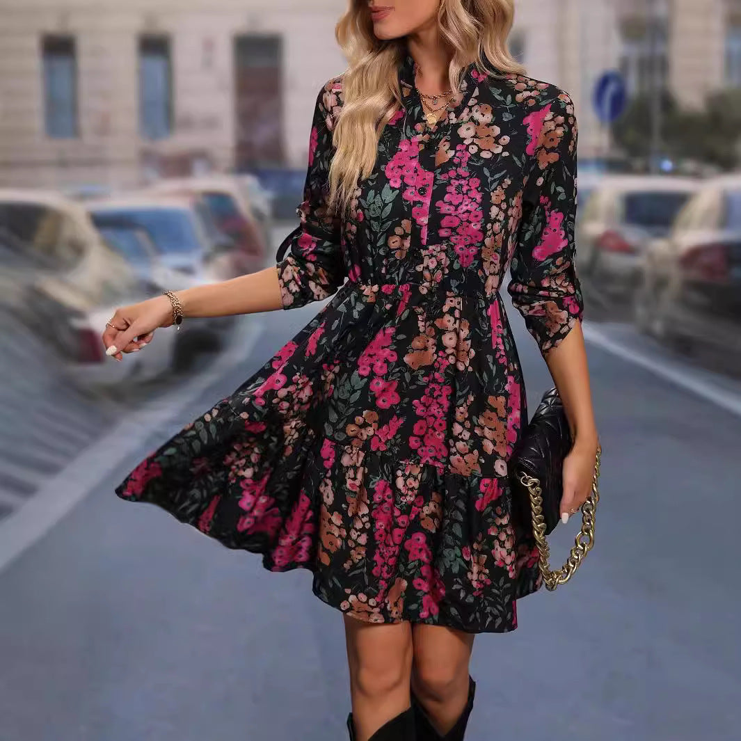 Robe chemise imprimée élégante pour femme, nouvelle collection automne