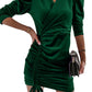 Puff Sleeve V Neck  Slim Pull Rope Wrap Hip Dress