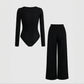 European And American Ladies Square Collar Solid Color Long Sleeve Tights