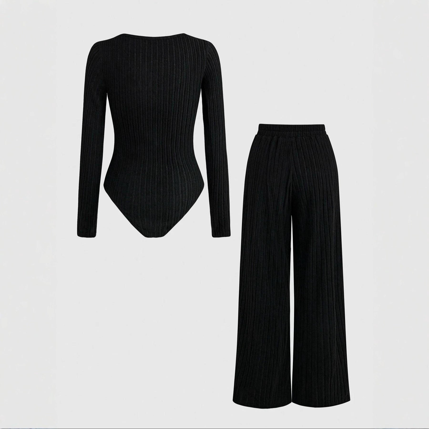 European And American Ladies Square Collar Solid Color Long Sleeve Tights
