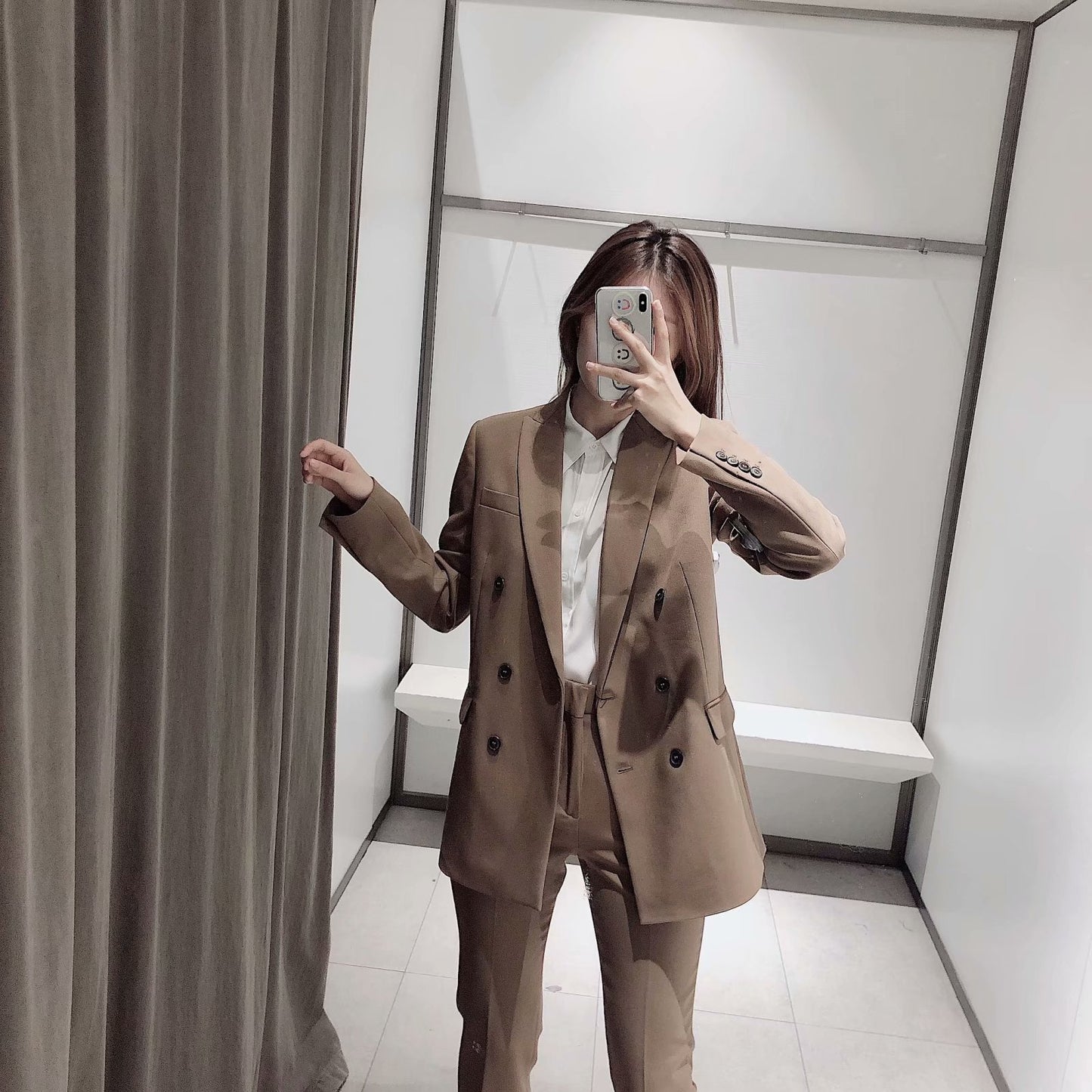 Solid Button Double-Breasted Blazer