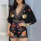 Women's Fashion Partial Print Jumpsuit Shorts