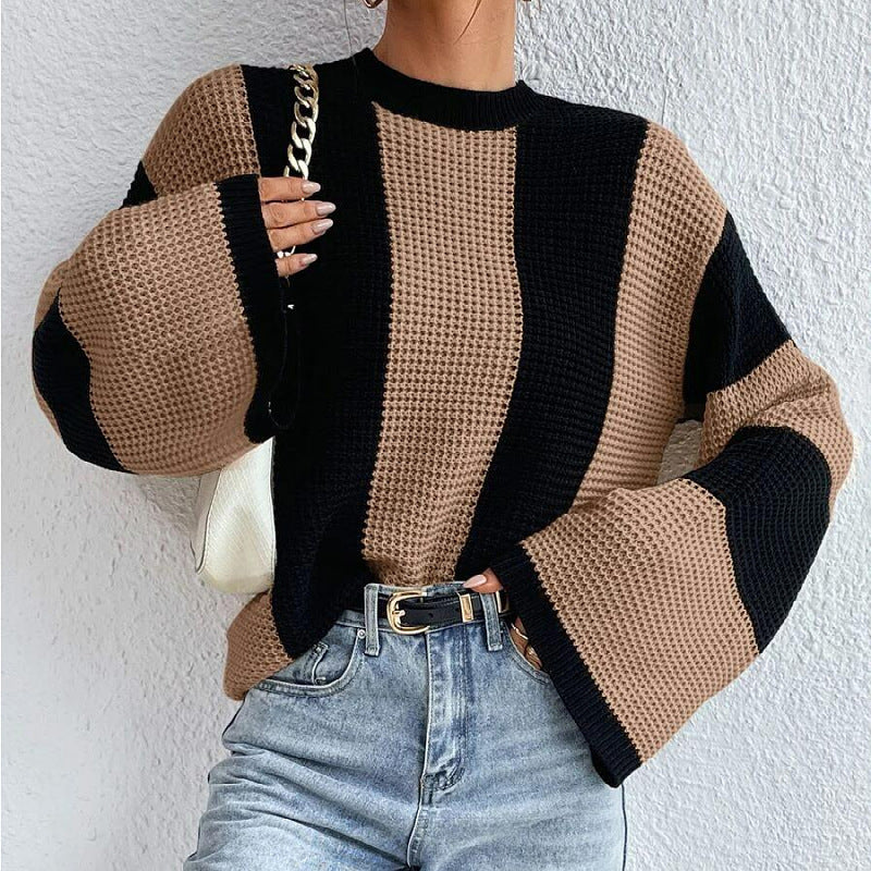 Pull en maille à rayures et col rond pour femme