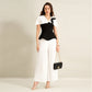 Elegant Commuter Black-and-White Color-Block Shirt Set
