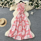 Retro Crew-neck Lace-up Sleeveless Printed Dress