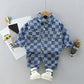 Combinaison à carreaux avec double poche et revers, pantalon à manches longues et salopette pour enfant