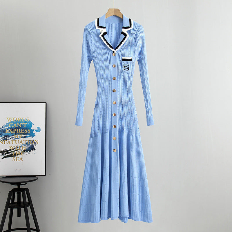 Simple Frill Knitted Dress Casual Slim Fit V-neck Strap Women's Clothing
