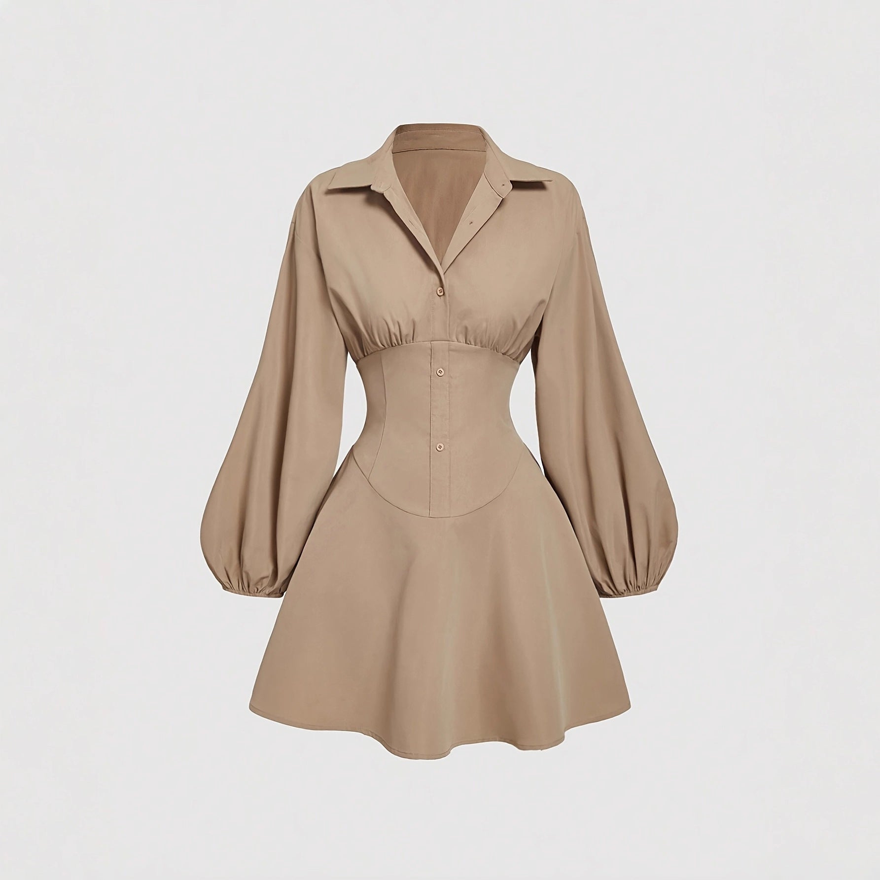 Sexy Lapel Blouse And A Fitted Bubble-sleeved Dress