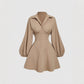 Sexy Lapel Blouse And A Fitted Bubble-sleeved Dress