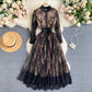 Temperament Dress Lace Round Neck Long Sleeve Mesh Hollow Women's