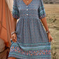 Flower Print Puff Sleeve Button Bohemian Style Dress